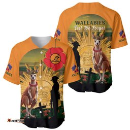 Australia Wallabies Rugby ANZAC Day Baseball Jersey Shirt 2024 Lest We Forget