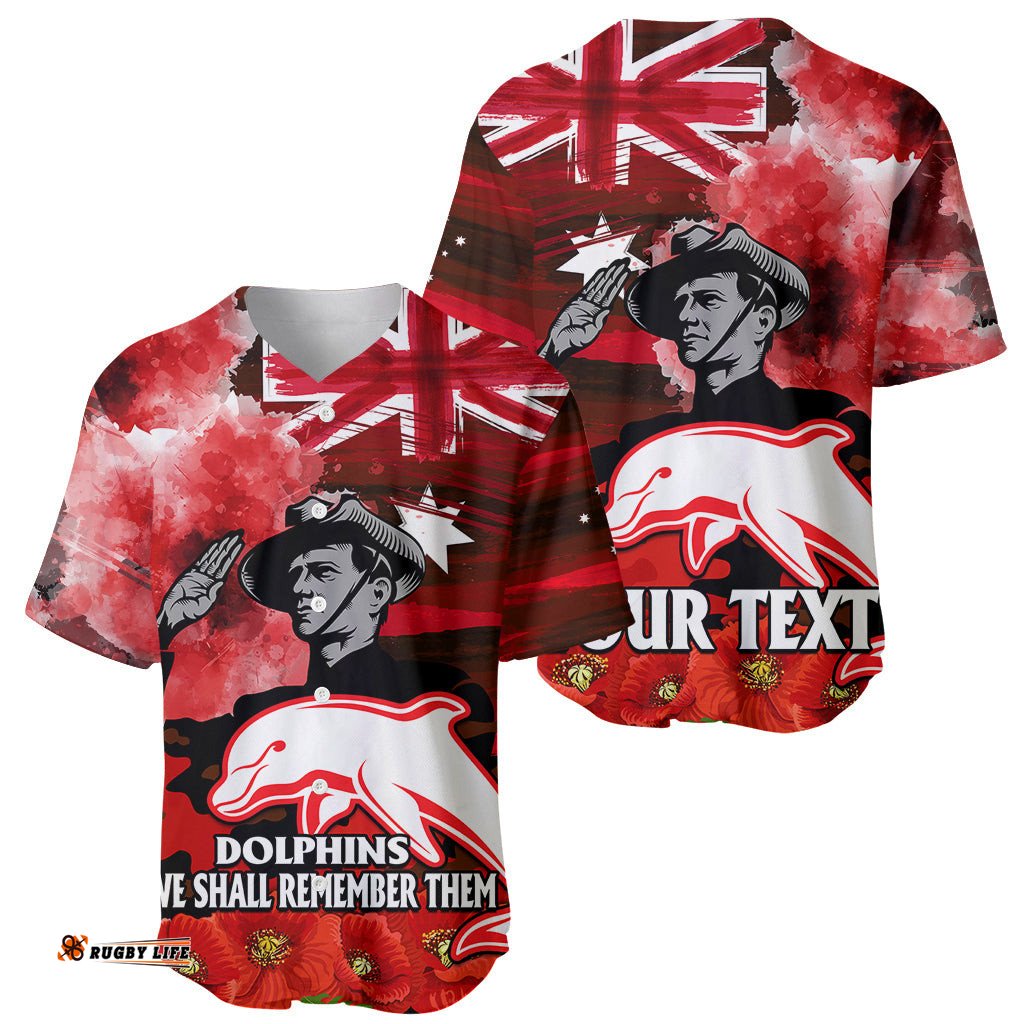 Custom Personalised ANZAC Dolphins Rugby Baseball Jersey Shirt We Shall Remember 01