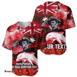 Custom Personalised ANZAC Dolphins Rugby Baseball Jersey Shirt We Shall Remember 01