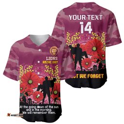 Custom Lions Football ANZAC Baseball Jersey Shirt Gallipoli Camouflage With Poppies