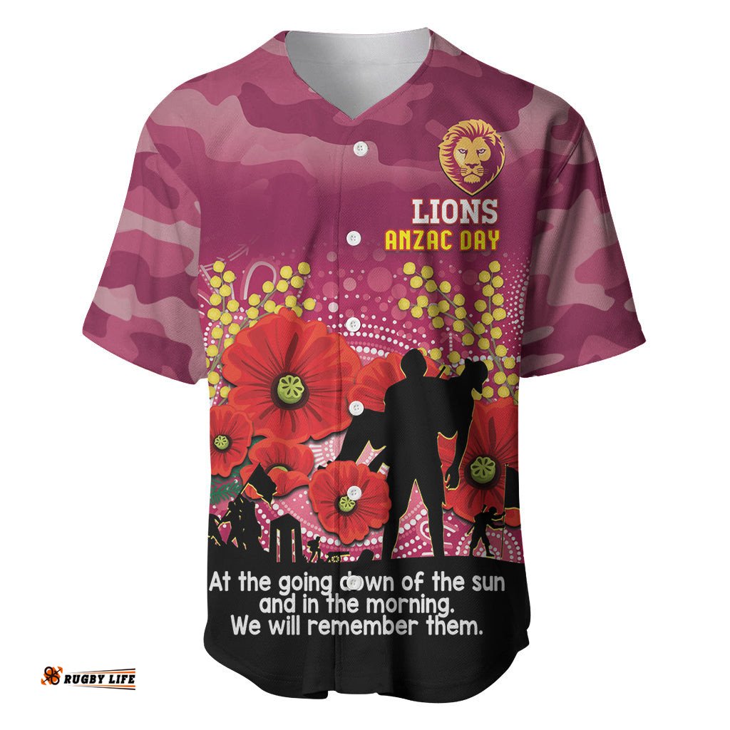 Custom Lions Football ANZAC Baseball Jersey Shirt Gallipoli Camouflage With Poppies