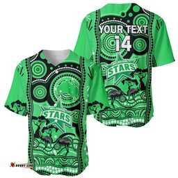 Custom Melbourne Stars Cricket Baseball Jersey Shirt Happy Australia Day Aboriginal Art