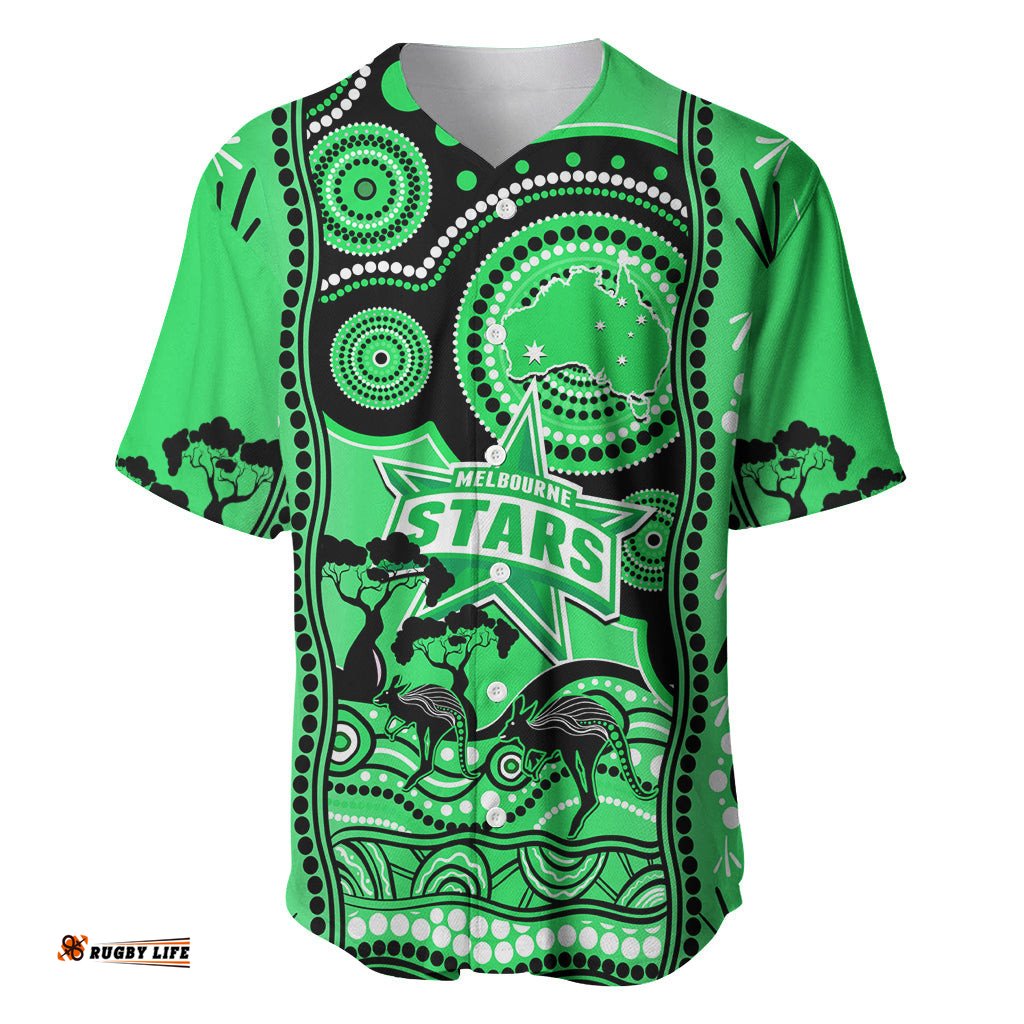 Custom Melbourne Stars Cricket Baseball Jersey Shirt Happy Australia Day Aboriginal Art