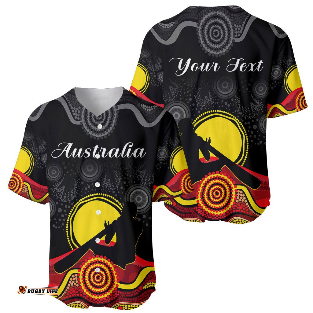 Custom Personalised Australian Indigenous Baseball Jersey Shirt Didgeridoo Man Circle Aboriginal Art