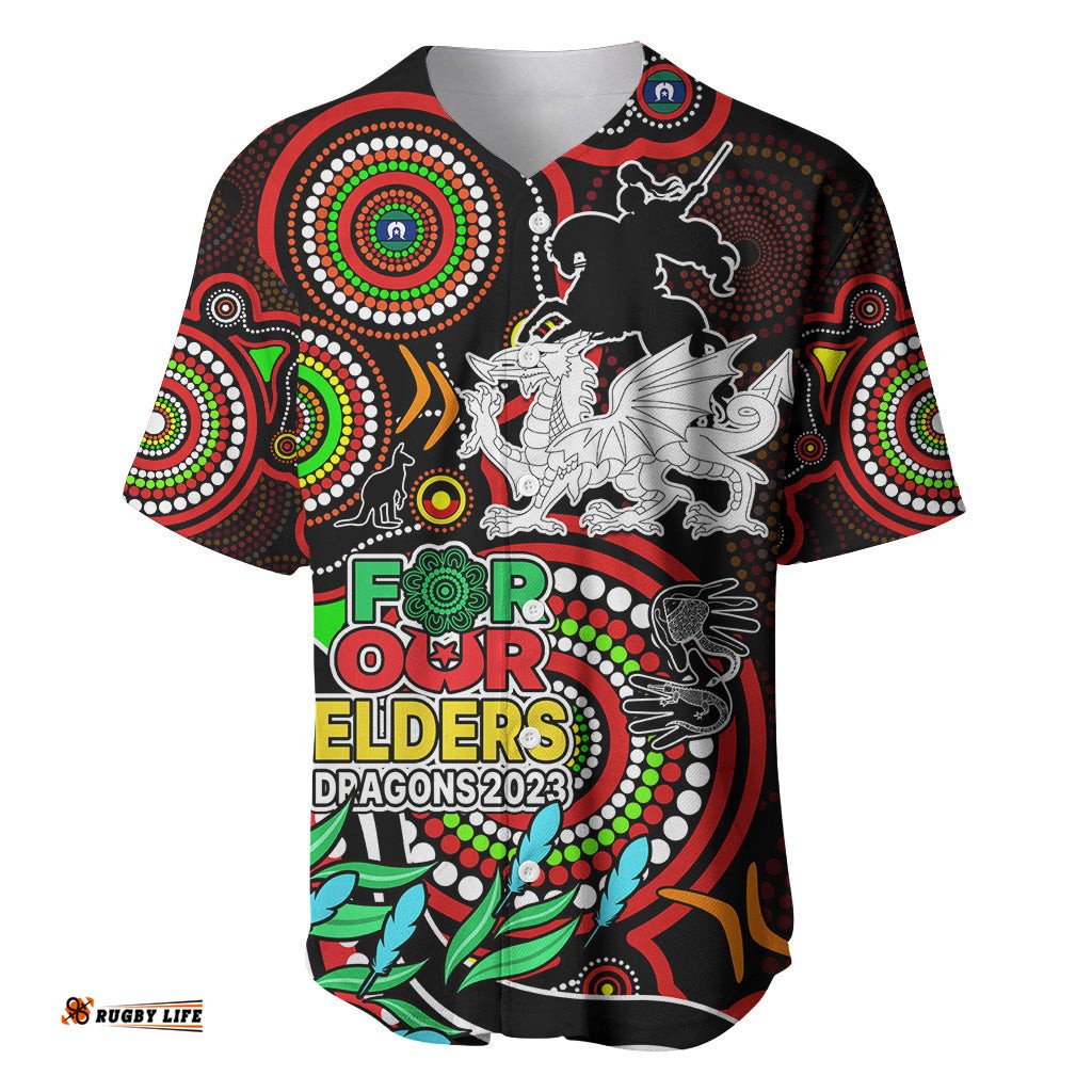 Custom Dragons Rugby Aboriginal Art Baseball Jersey Shirt NAIDOC Indigenous Tribal