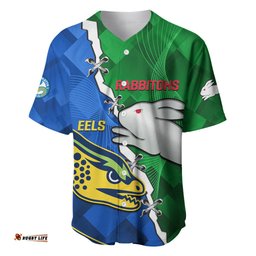 Custom Personalised Rabbitohs Mix Eels Rugby Baseball Jersey Shirt Souths And Parra Sporty Style