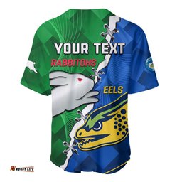Custom Personalised Rabbitohs Mix Eels Rugby Baseball Jersey Shirt Souths And Parra Sporty Style