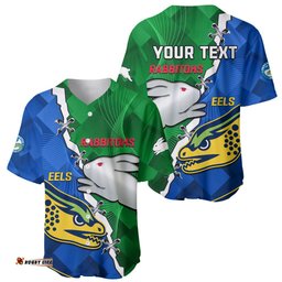 Custom Personalised Rabbitohs Mix Eels Rugby Baseball Jersey Shirt Souths And Parra Sporty Style