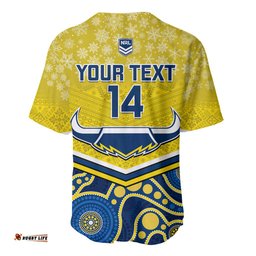 Custom Cowboys Rugby Christmas Baseball Jersey Shirt Merry Xmas Mix Aboriginal Art Blue Version