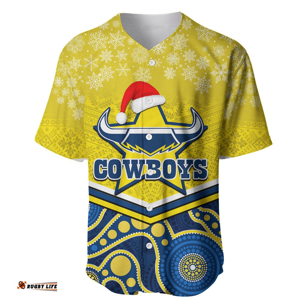 Custom Cowboys Rugby Christmas Baseball Jersey Shirt Merry Xmas Mix Aboriginal Art Blue Version