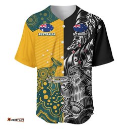 Custom New Zealand And Australia Rugby Baseball Jersey Shirt Wallabies Kiwi Silver Fern World Cup