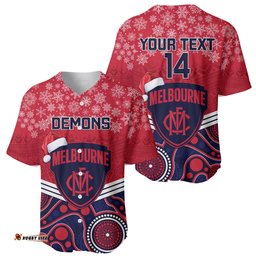Custom Melbourne Football Christmas Baseball Jersey Shirt Merry Xmas Mix Aboriginal Art