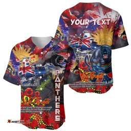 Personalised Australia Rugby Panthers ANZAC Baseball Jersey Shirt Penrith Scratch Style