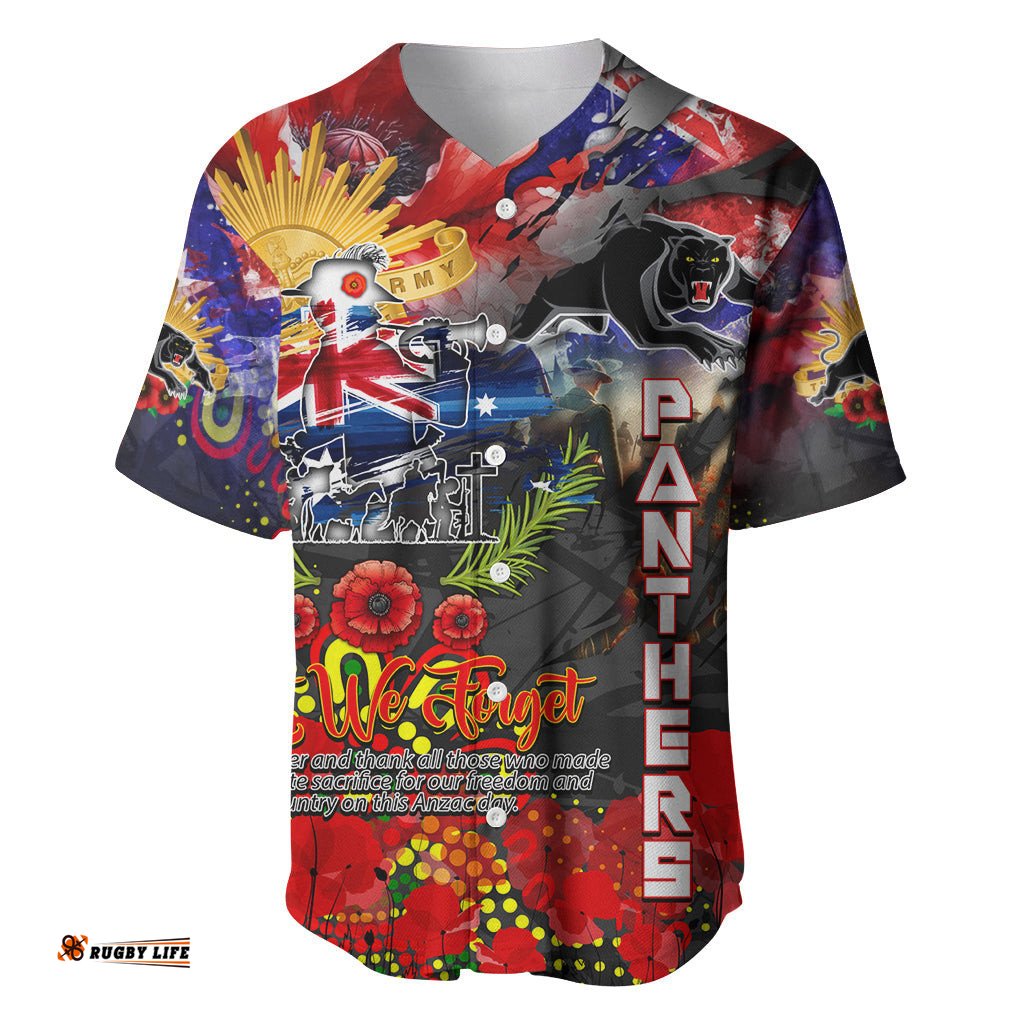 Personalised Australia Rugby Panthers ANZAC Baseball Jersey Shirt Penrith Scratch Style