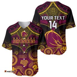 Personalised Brisbane Rugby Baseball Jersey Shirt Brisbane 1987 Aboriginal Mix Polynesian Pattern