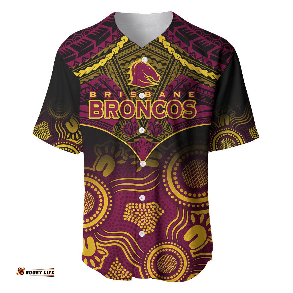 Personalised Brisbane Rugby Baseball Jersey Shirt Brisbane 1987 Aboriginal Mix Polynesian Pattern
