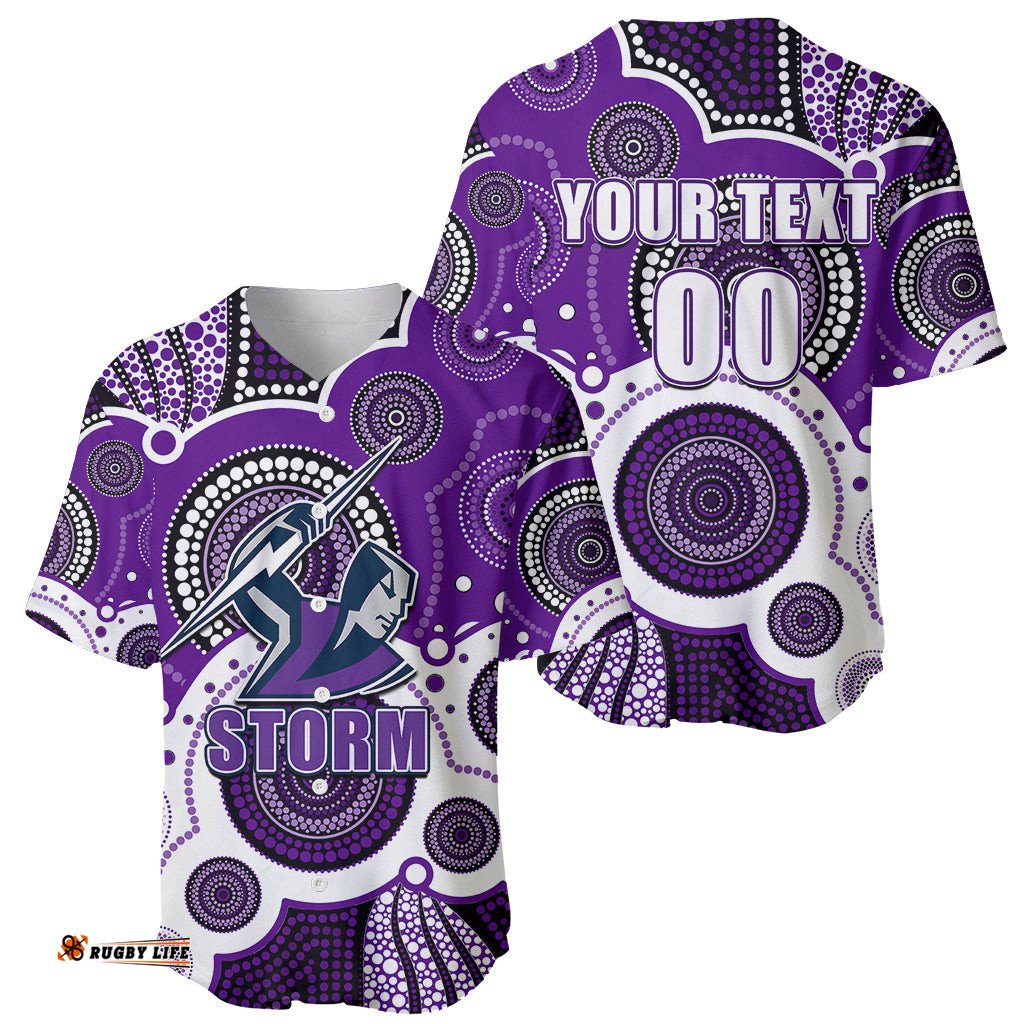 Custom Personalised And Number STORM NRL Baseball Jersey Shirt Aboriginal Patterns