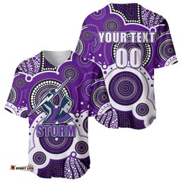 Custom Personalised And Number STORM NRL Baseball Jersey Shirt Aboriginal Patterns