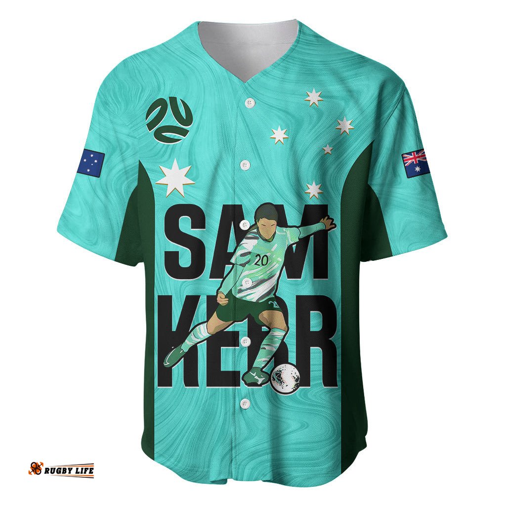 Australia Soccer Baseball Jersey Shirt Sam Kerr Matildas Proud World Cup Turquoise