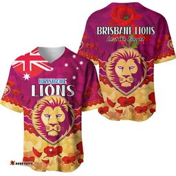 Brisbane Lions Football ANZAC Baseball Jersey Shirt Lest We Forget