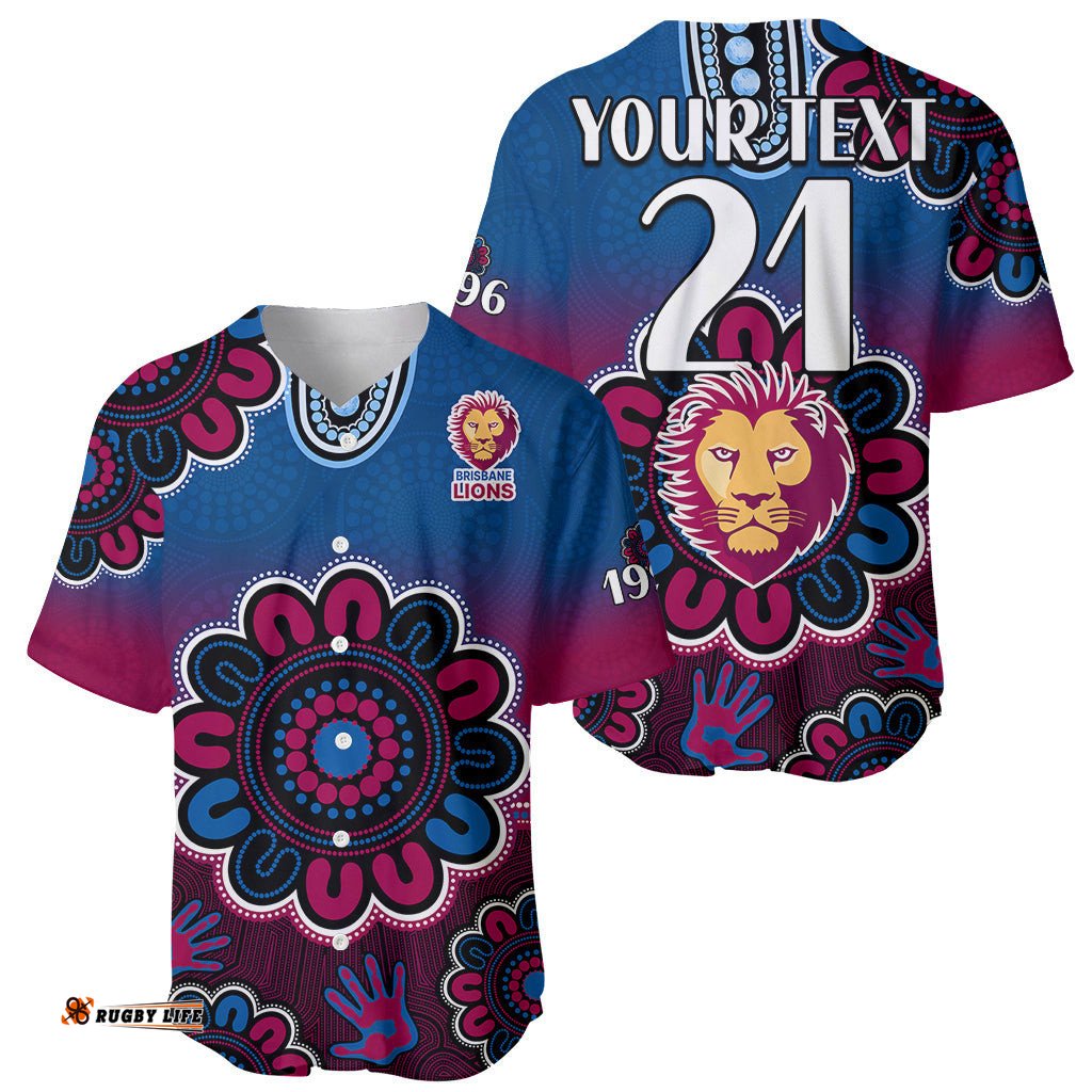 Custom Personalised AFL Brisbane Lions 1996 Aboriginal Baseball Jersey Shirt