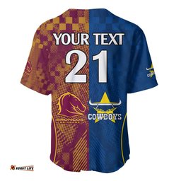 Custom NRL Cowboys and Broncos Baseball Jersey Shirt Sporty Style