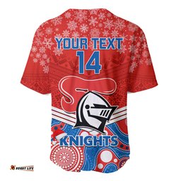Custom Knights Rugby Christmas Baseball Jersey Shirt Merry Xmas Mix Aboriginal Art
