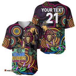 Custom Lions Football Aboriginal Art Baseball Jersey Shirt NAIDOC Indigenous Tribal