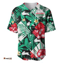 Custom Personalised Rabbitohs Rugby Baseball Jersey Shirt Fashion Tropical Jungle Flowers