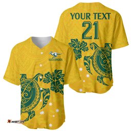 Custom Australia Soccer Baseball Jersey Shirt Socceroos Hibiscus and Turtle With Polynesian Pattern