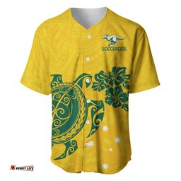 Custom Australia Soccer Baseball Jersey Shirt Socceroos Hibiscus and Turtle With Polynesian Pattern