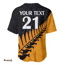 Custom Australia Wallabies and Aotearoa Rugby Baseball Jersey Shirt Kangaroo Black Fern Maori Gold Vibe