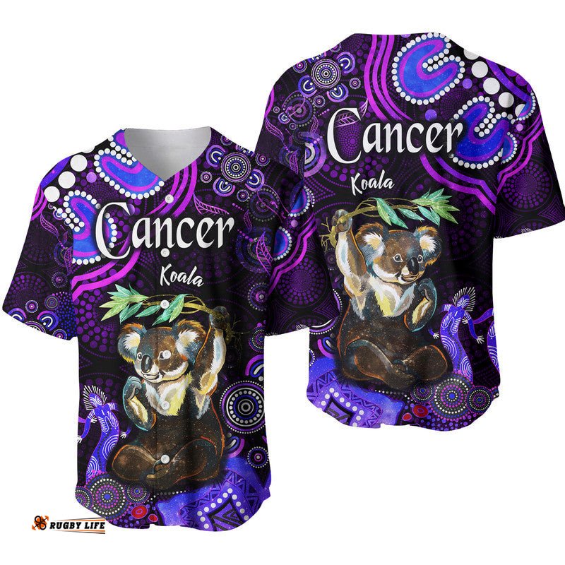 Australian Astrology Baseball Jersey Shirt Cancer Koala Zodiac Aboriginal Vibes Purple