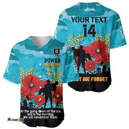 Custom Port Adelaide Football ANZAC Baseball Jersey Shirt Gallipoli Camouflage With Poppies