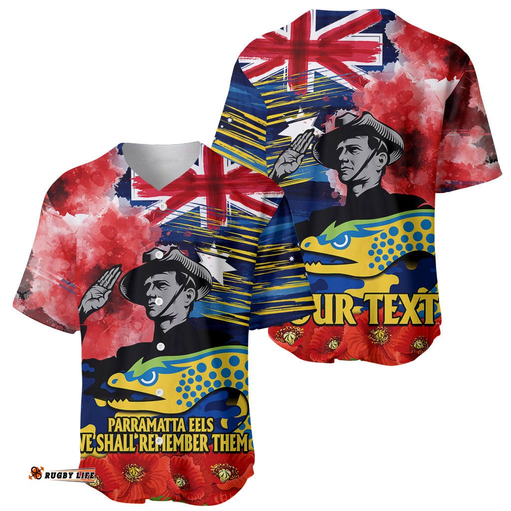 Custom Personalised ANZAC Eels Rugby Baseball Jersey Shirt We Shall Remember 02