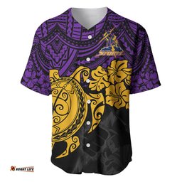 Custom Storm Rugby Baseball Jersey Shirt Melbourne Hibiscus and Turtle With Polynesian Pattern