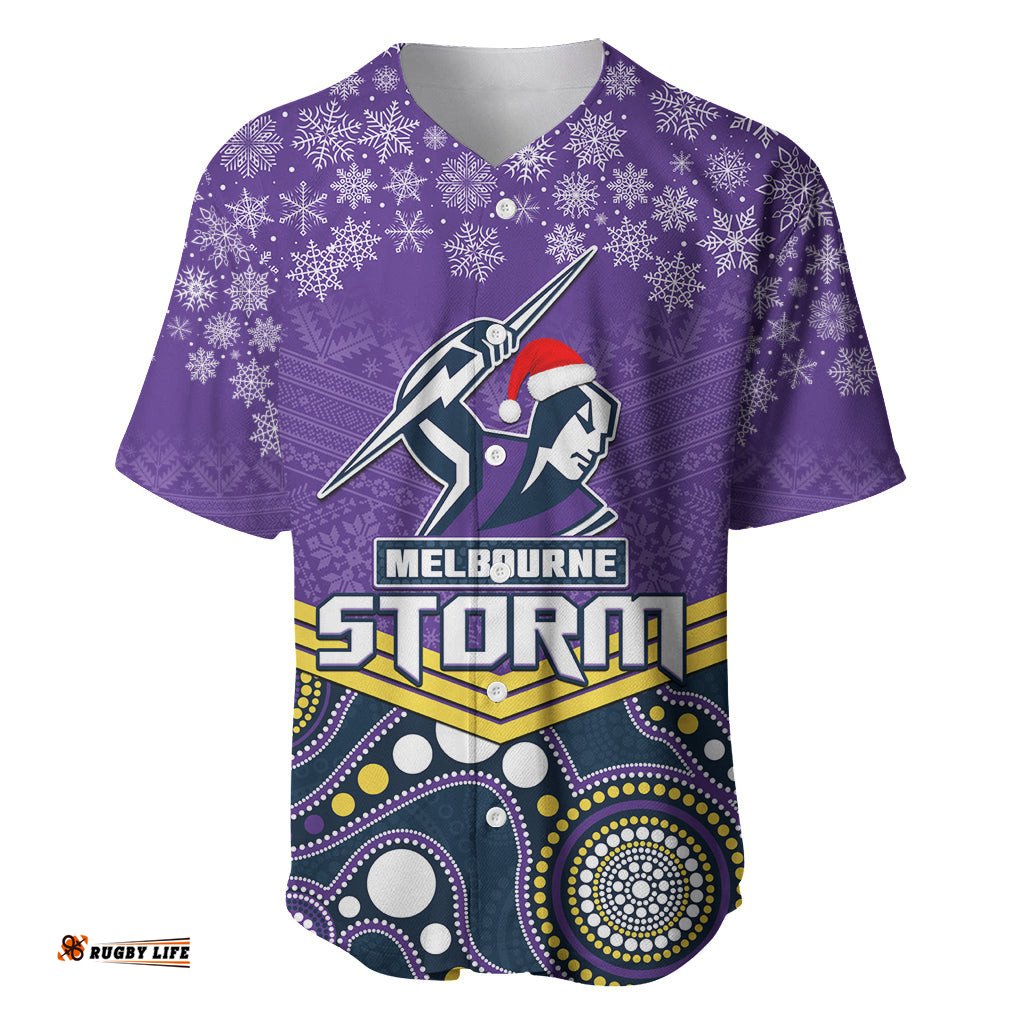 Custom Storm Rugby Christmas Baseball Jersey Shirt Merry Xmas Mix Aboriginal Art