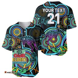 Custom Kangaroos Football Aboriginal Art Baseball Jersey Shirt NAIDOC Indigenous Tribal
