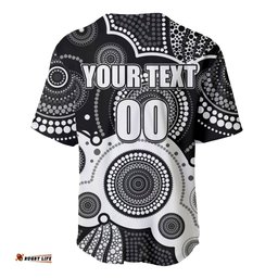 Custom Personalised And Number Magpies AFL Baseball Jersey Shirt Aboriginal Patterns 04