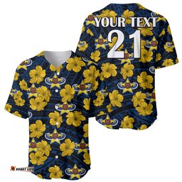Custom Text And Number Cowboys Rugby Baseball Jersey Shirt Polynesian Style With Hibiscus