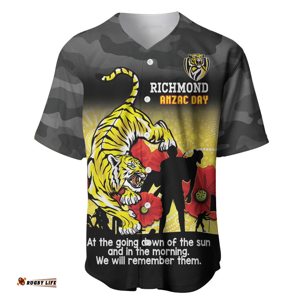 Custom Richmond Football ANZAC Baseball Jersey Shirt Gallipoli Camouflage With Poppies