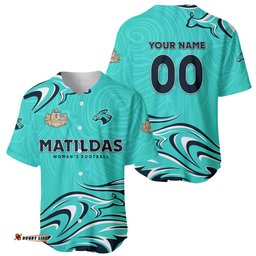 Personalised Australia Soccer Matildas Baseball Jersey Shirt Kangaroo Tornado Turquoise