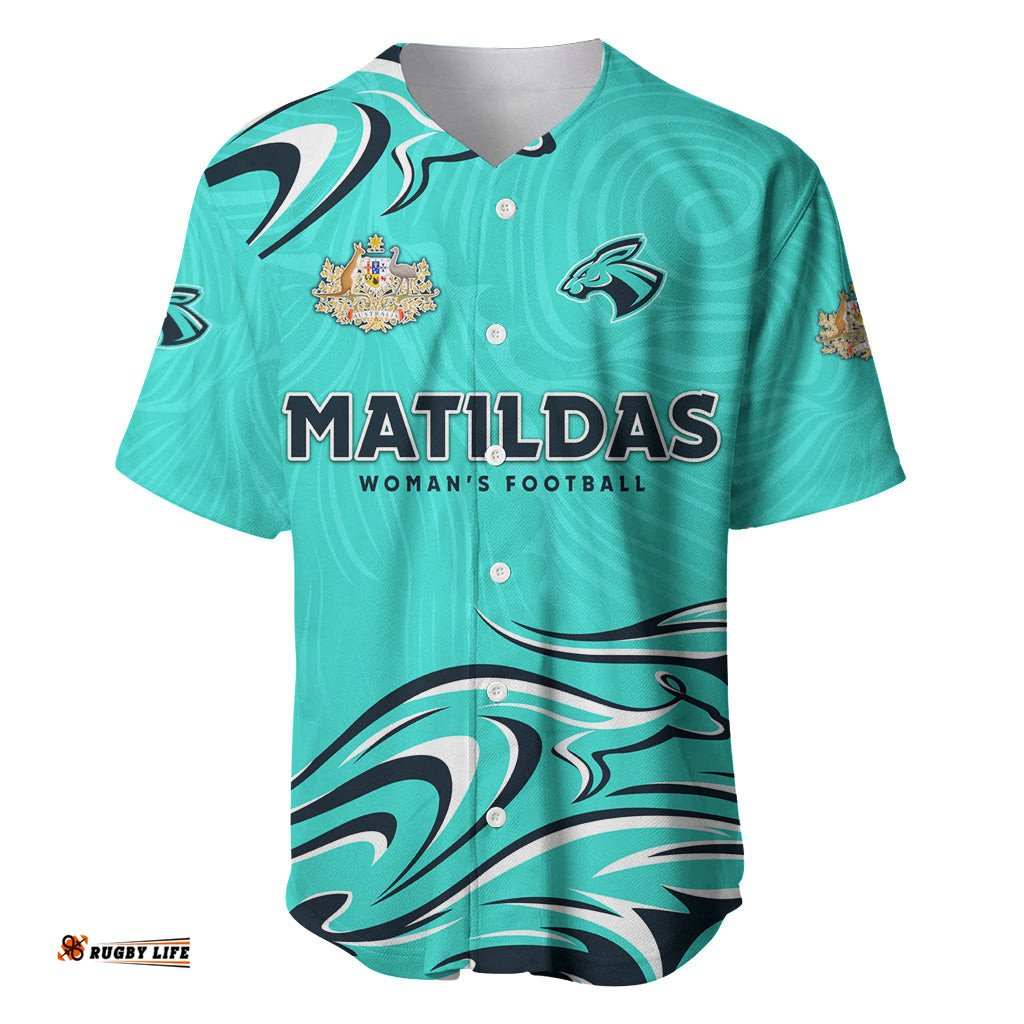 Personalised Australia Soccer Matildas Baseball Jersey Shirt Kangaroo Tornado Turquoise