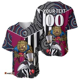 Custom AFL Magpies Combine Lions Baseball Jersey Shirt Together Go Champions