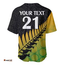Custom Australia Wallabies and Aotearoa Rugby Baseball Jersey Shirt Kangaroo Black Fern Maori Gradient Vibe