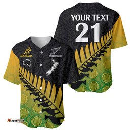 Custom Australia Wallabies and Aotearoa Rugby Baseball Jersey Shirt Kangaroo Black Fern Maori Gradient Vibe