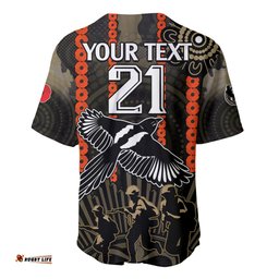 Custom Text And Number ANZAC Collingwood Football Baseball Jersey Shirt Proud To Be Magpies Poppy Flowers and Aboriginal Version