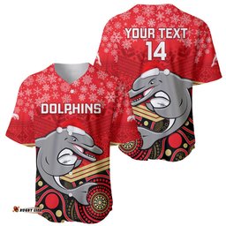 Custom Dolphins Rugby Christmas Baseball Jersey Shirt Merry Xmas Mix Aboriginal Art