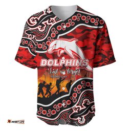 Custom Personalised Anzac Day NRL Dolphins Baseball Jersey Shirt Aboriginal Lizard Patterns