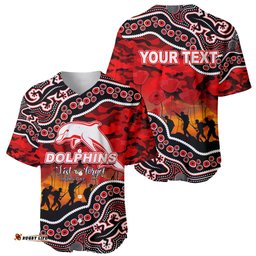 Custom Personalised Anzac Day NRL Dolphins Baseball Jersey Shirt Aboriginal Lizard Patterns